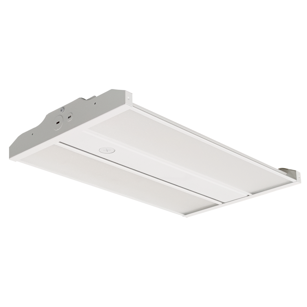 Image of ECO-LHB Linear High Bay with selectable lumen output and color temperatures, designed for industrial and large commercial lighting.