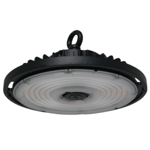 Image of ECO-RHB Round High Bay Luminaire with selectable lumen output and color temperatures, designed for industrial and commercial spaces.