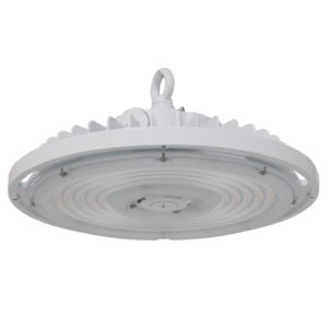 Image of ECO-RHB Round High Bay Luminaire with selectable lumen output and color temperatures, designed for industrial and commercial spaces.