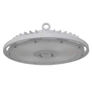 Image of ECO-RHB Round High Bay Luminaire with selectable lumen output and color temperatures, designed for industrial and commercial spaces.