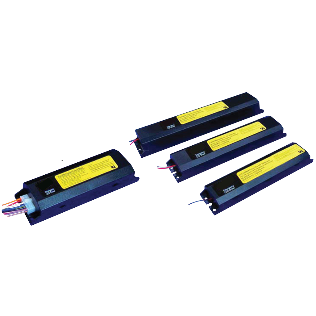 Constant-current emergency LED driver with selectable output, surge protection, and remote testing for LED applications