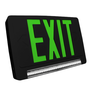 LED exit and emergency combo light with Light Pipe lens, selectable red/green lettering, and remote capability