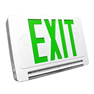 LED exit and emergency combo light with Light Pipe lens, selectable red/green lettering, and remote capability