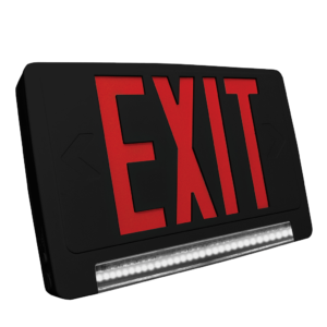 LED exit and emergency combo light with Light Pipe lens, selectable red/green lettering, and remote capability