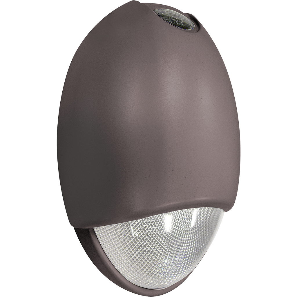 Decorative outdoor LED emergency unit with dark bronze finish, photocell, and versatile mounting options