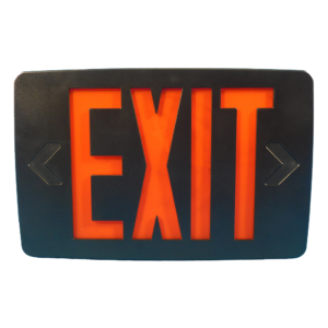 Slim thermoplastic exit sign with red/green LED illumination, dual voltage, and battery backup option