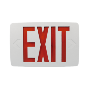 Slim thermoplastic exit sign with red/green LED illumination, dual voltage, and battery backup option