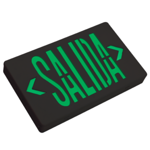 Compact LED Salida exit sign with dual voltage, optional battery backup, and thermoplastic housing