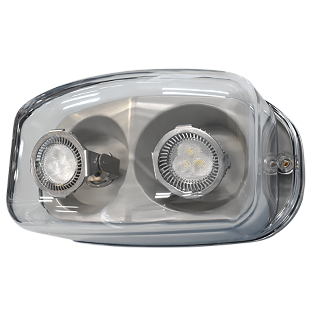 Hazardous location LED remote head with dual adjustable 3.3W MR-16 lamps, IP66 rating, and corrosion-resistant housing