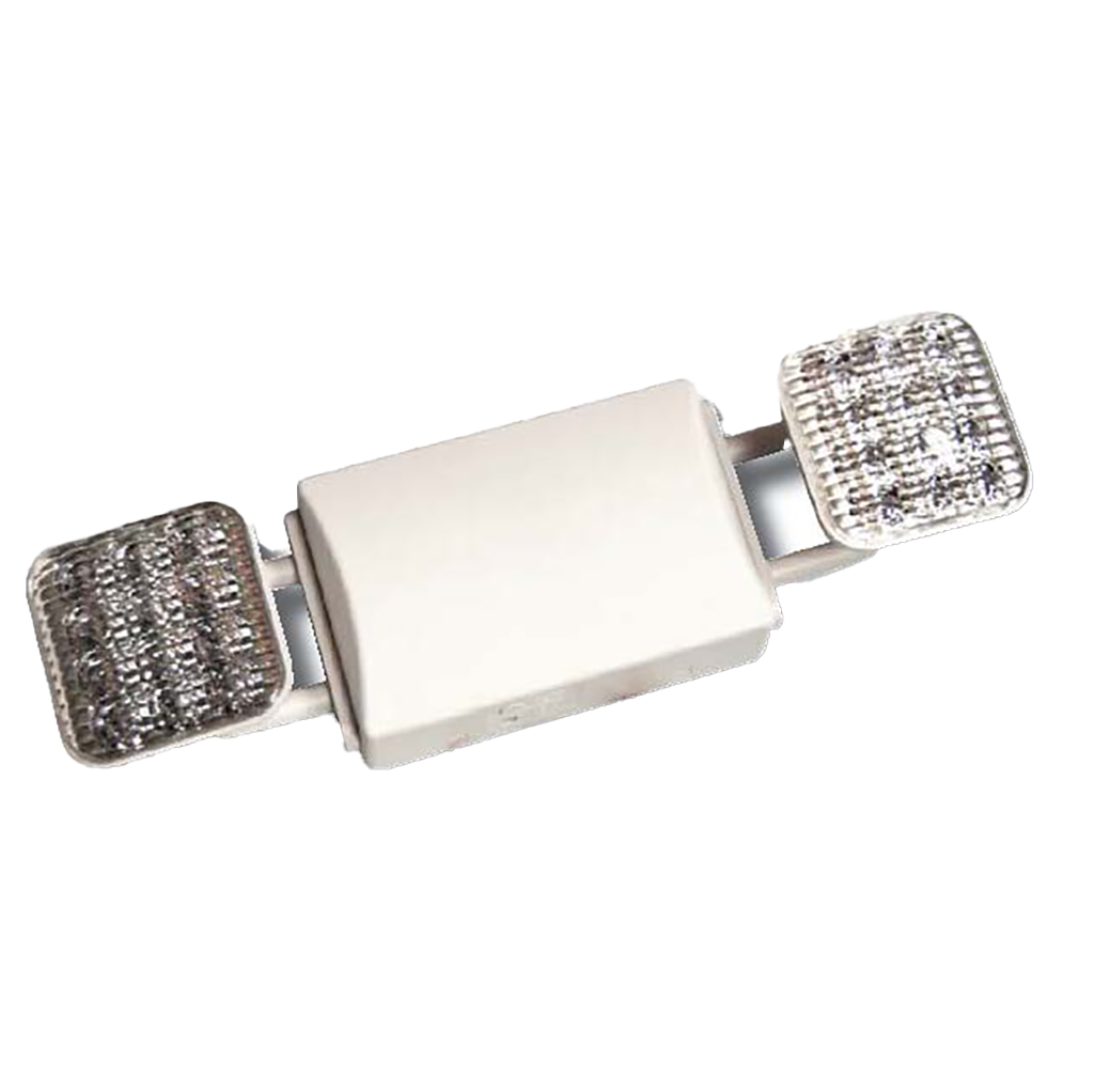 High-lumen LED emergency light with adjustable heads, dual voltage, and durable thermoplastic housing