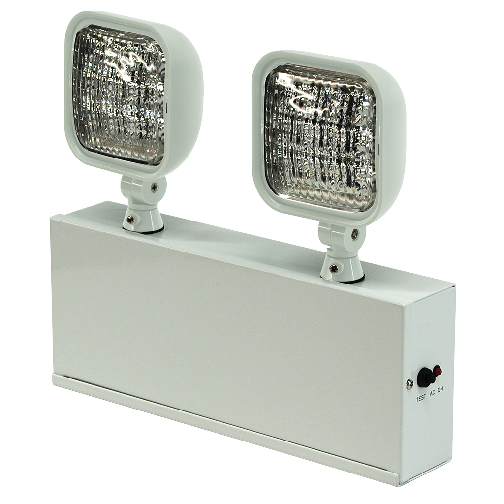 Steel-housed LED emergency light with remote capacity, dual voltage operation, and durable construction